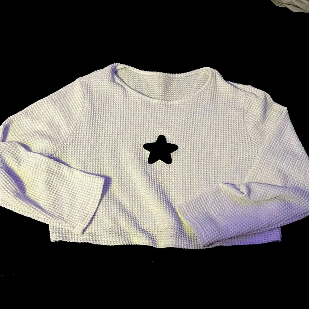 Cropped waffle knit long sleeved star tee
